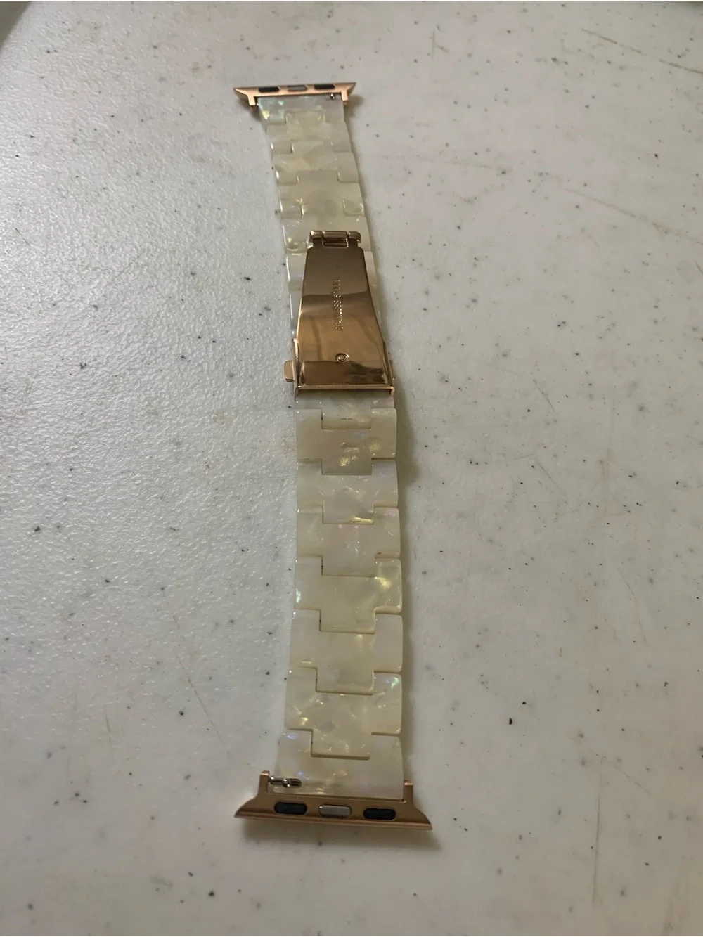 2-Apple Pearlescent White Resin Link Watch Bands Rose Gold Hardware - 38/40/41mm